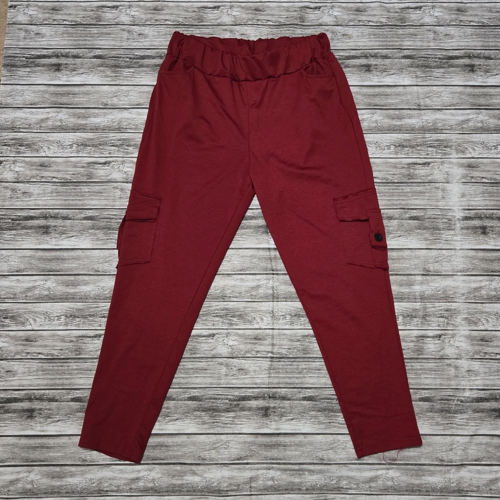 Red cargo jogger pants